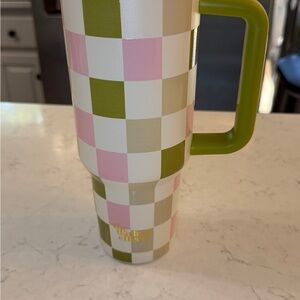 Checkered Green and Pink Tumbler